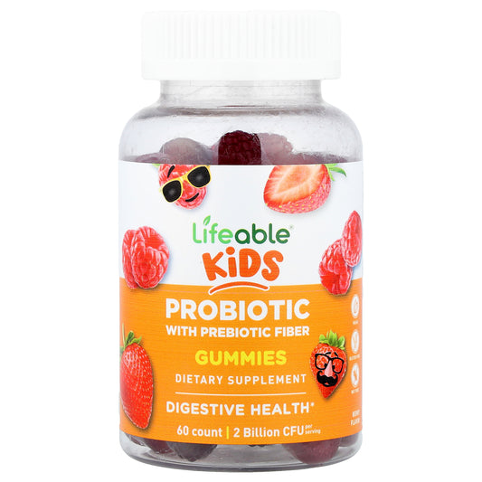 Lifeable, Kids Probiotic With Prebiotic Fiber Gummies, Berry, 60 Gummies