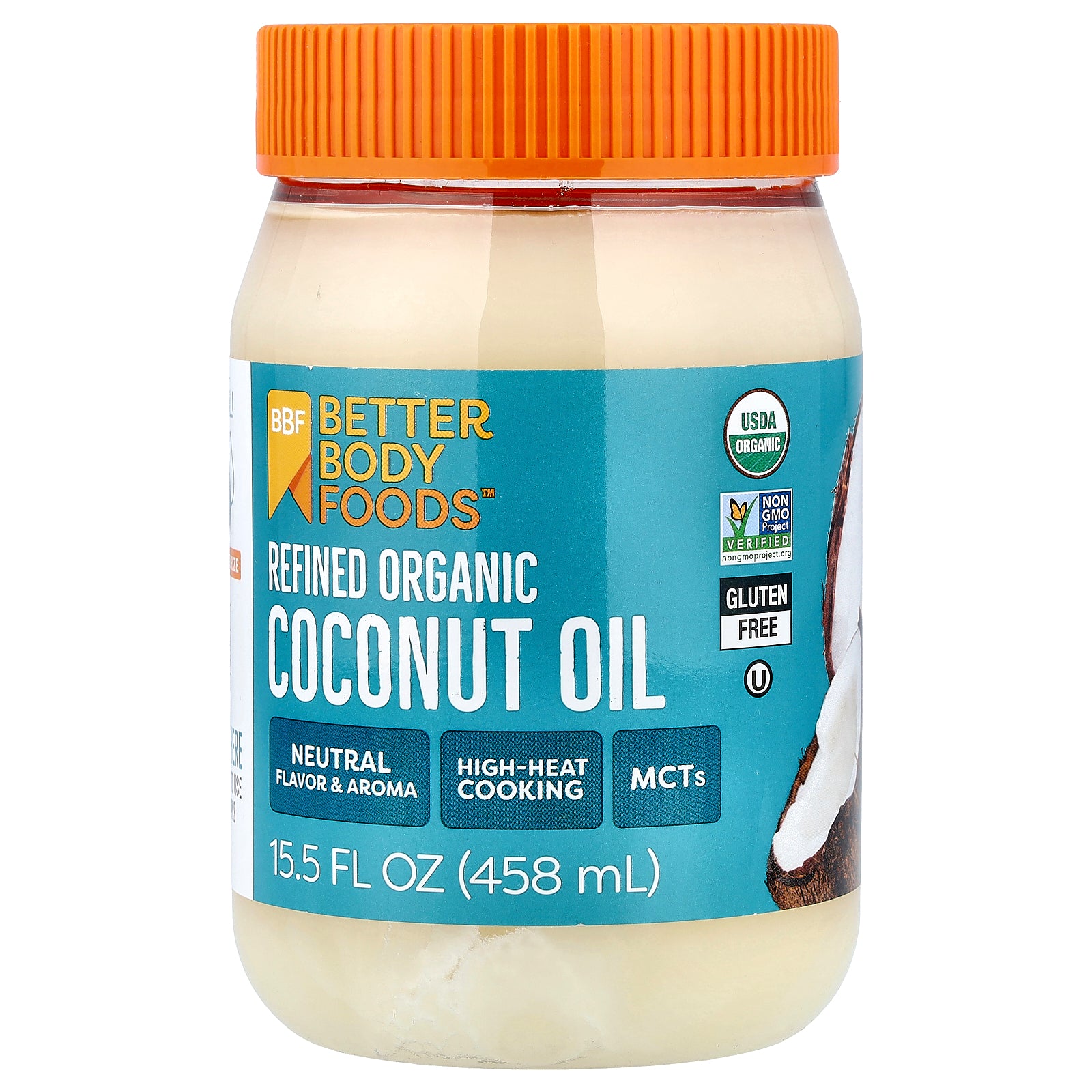 BetterBody Foods, Refined Organic Coconut Oil, 15.5 fl oz (458 ml)