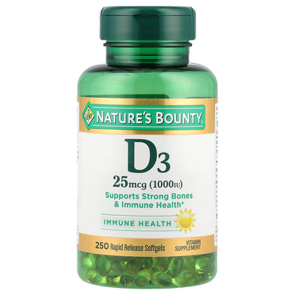 Nature's Bounty, Vitamin D3, 25 mcg (1,000 IU), 250 Rapid Release Softgels