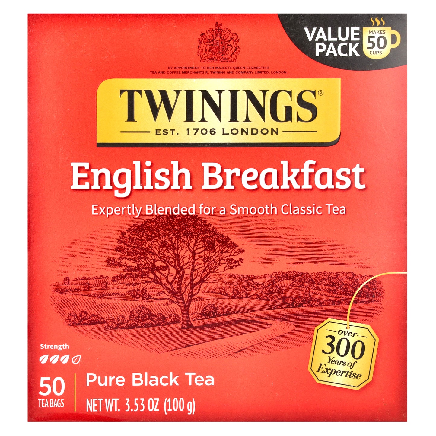 Twinings, Pure Black Tea, English Breakfast, 50 Tea Bags, 3.53 oz (100 g)