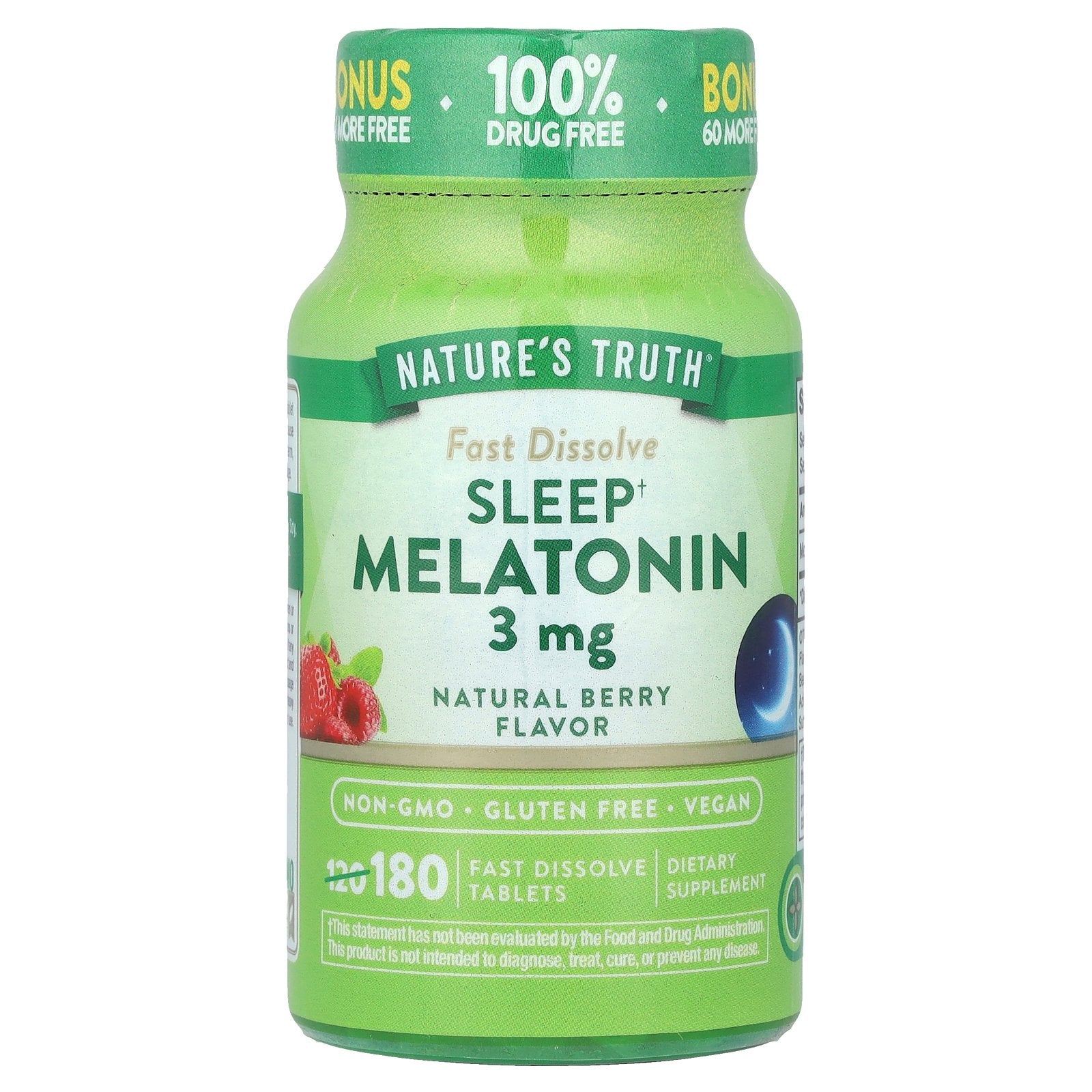 Nature's Truth, Sleep Melatonin, Natural Berry, 3 mg, 180 Fast Dissolve Tablets