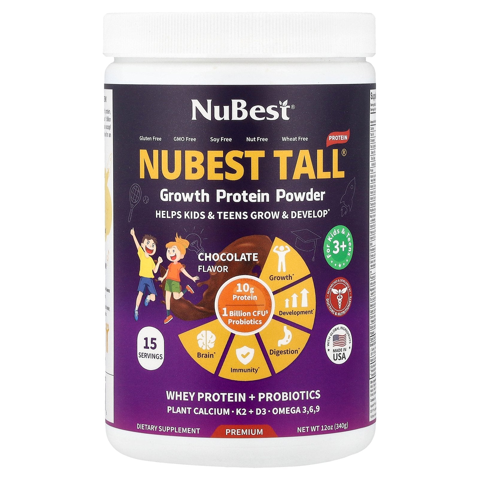 NuBest, NuBest Tall®, Growth Protein Powder, For Kids & Teens 3+, Chocolate, 12 oz (340 g)