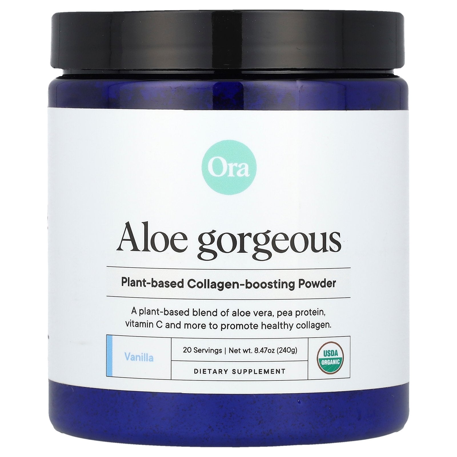 Ora, Aloe Gorgeous, Plant-Based Collagen-Boosting Powder, Vanilla , 8.47 oz (240 g)