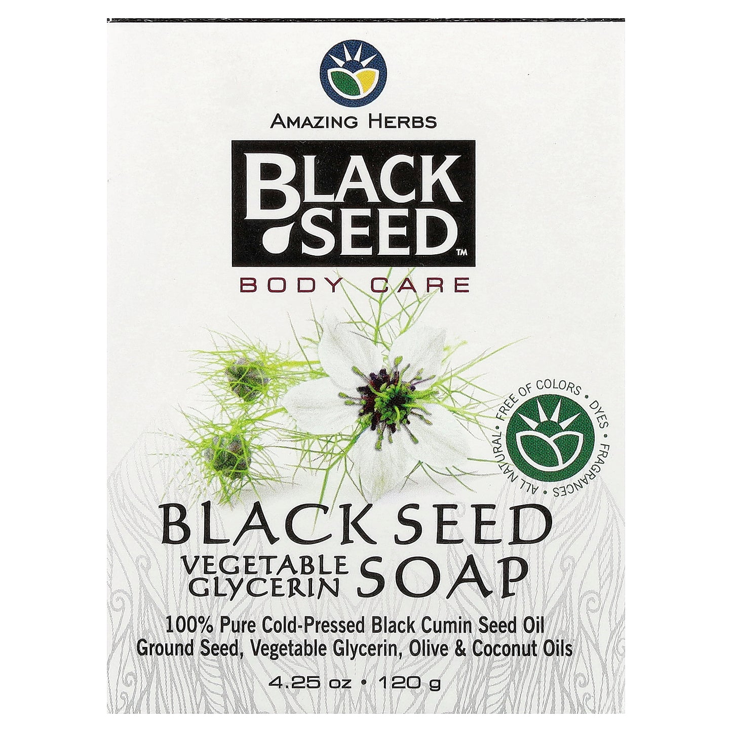 Amazing Herbs, Black Seed, Body Care, Vegetable Glycerin Bar Soap, 4.25 oz (120 g)