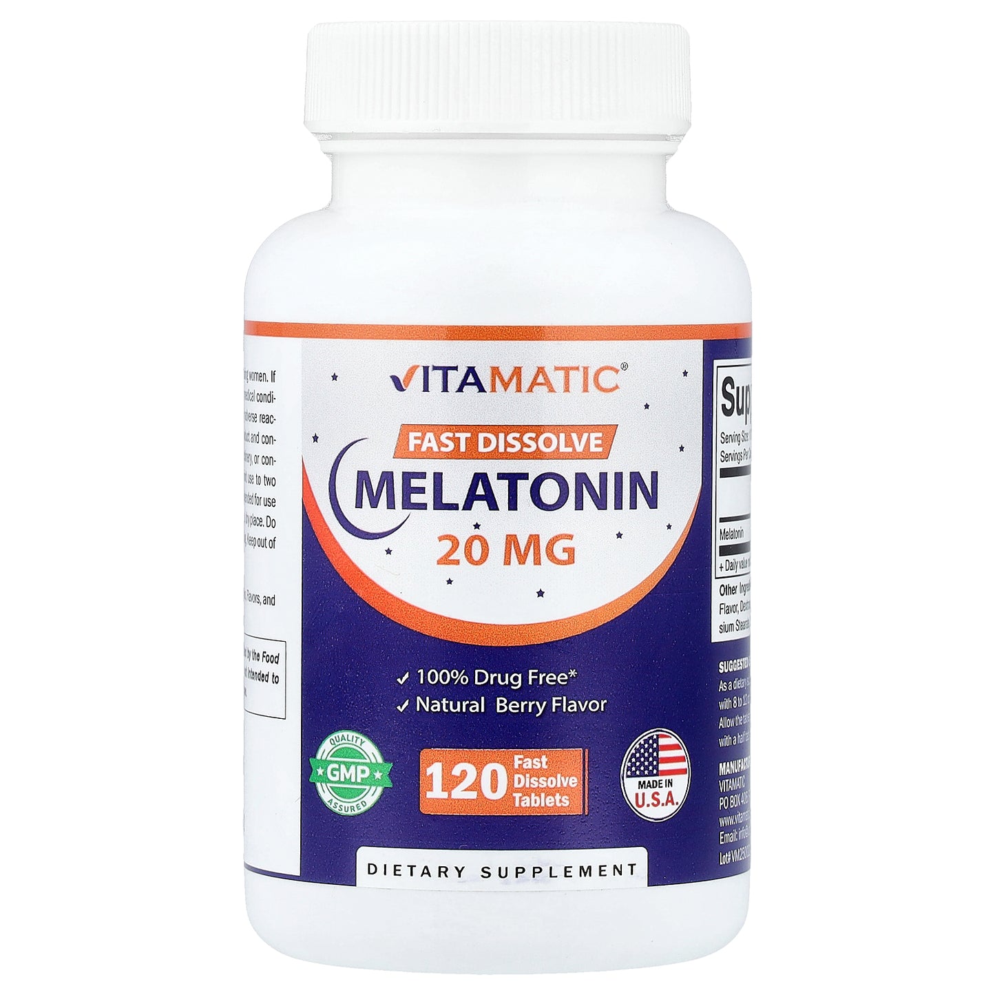 Vitamatic, Melatonin, Natural Berry, 20 mg, 120 Fast Dissolve Tablets