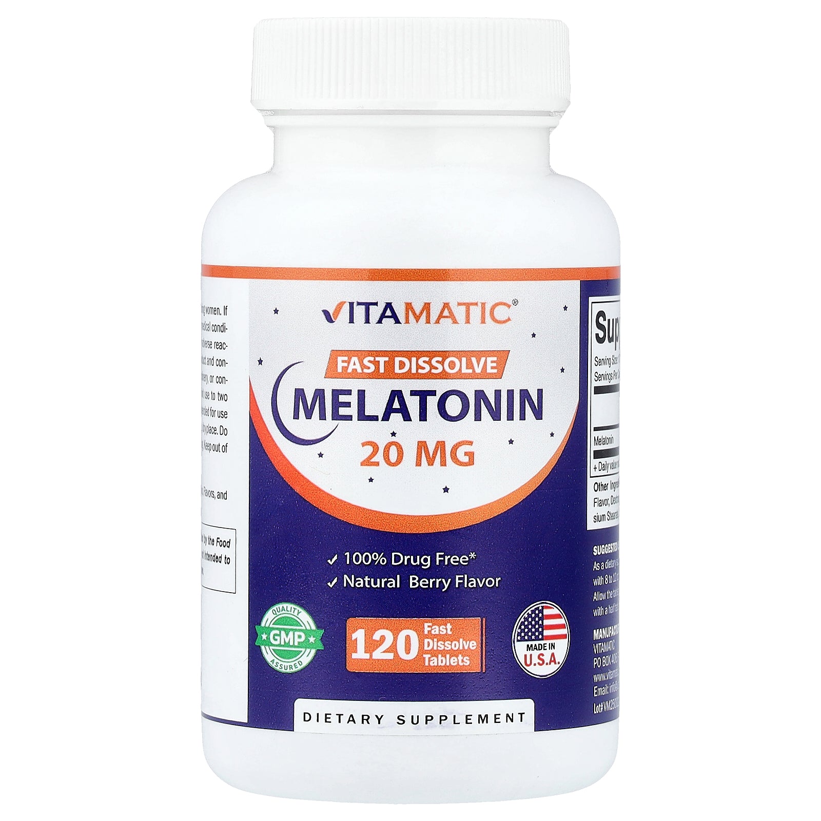 Vitamatic, Melatonin, Natural Berry, 20 mg, 120 Fast Dissolve Tablets
