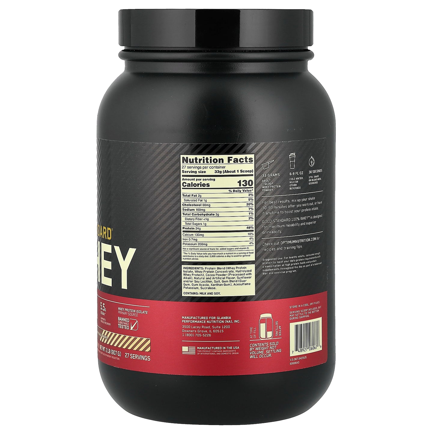 Optimum Nutrition, Gold Standard® 100% Whey, Chocolate Hazelnut, 2 lb (907 g)