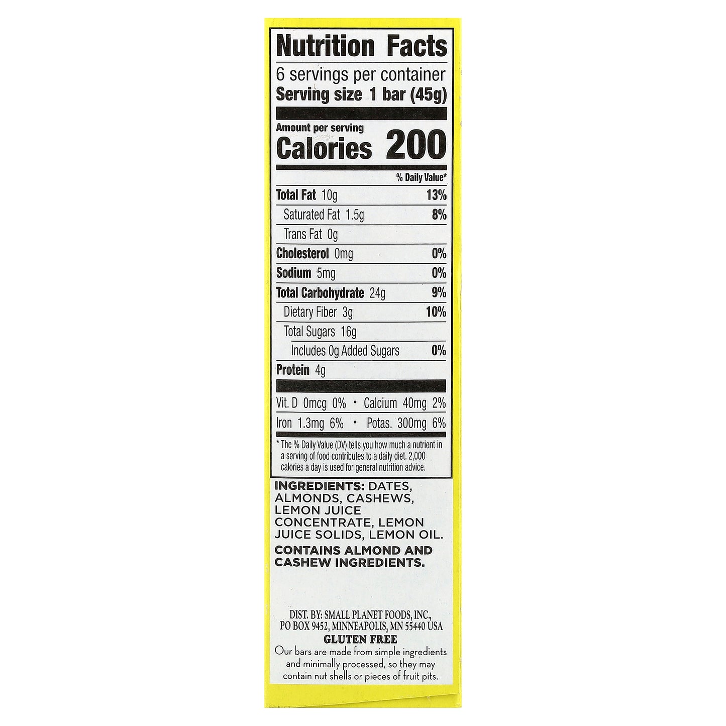 Larabar, Real Fruit & Nut Bar™, Lemon, 6 Bars, 1.6 oz (45 g) Each