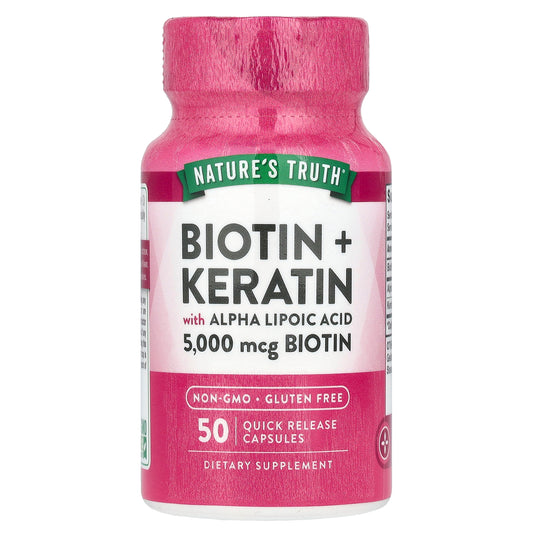 Nature's Truth, Biotin + Keratin with Alpha Lipoic Acid, 50 Quick Release Capsules