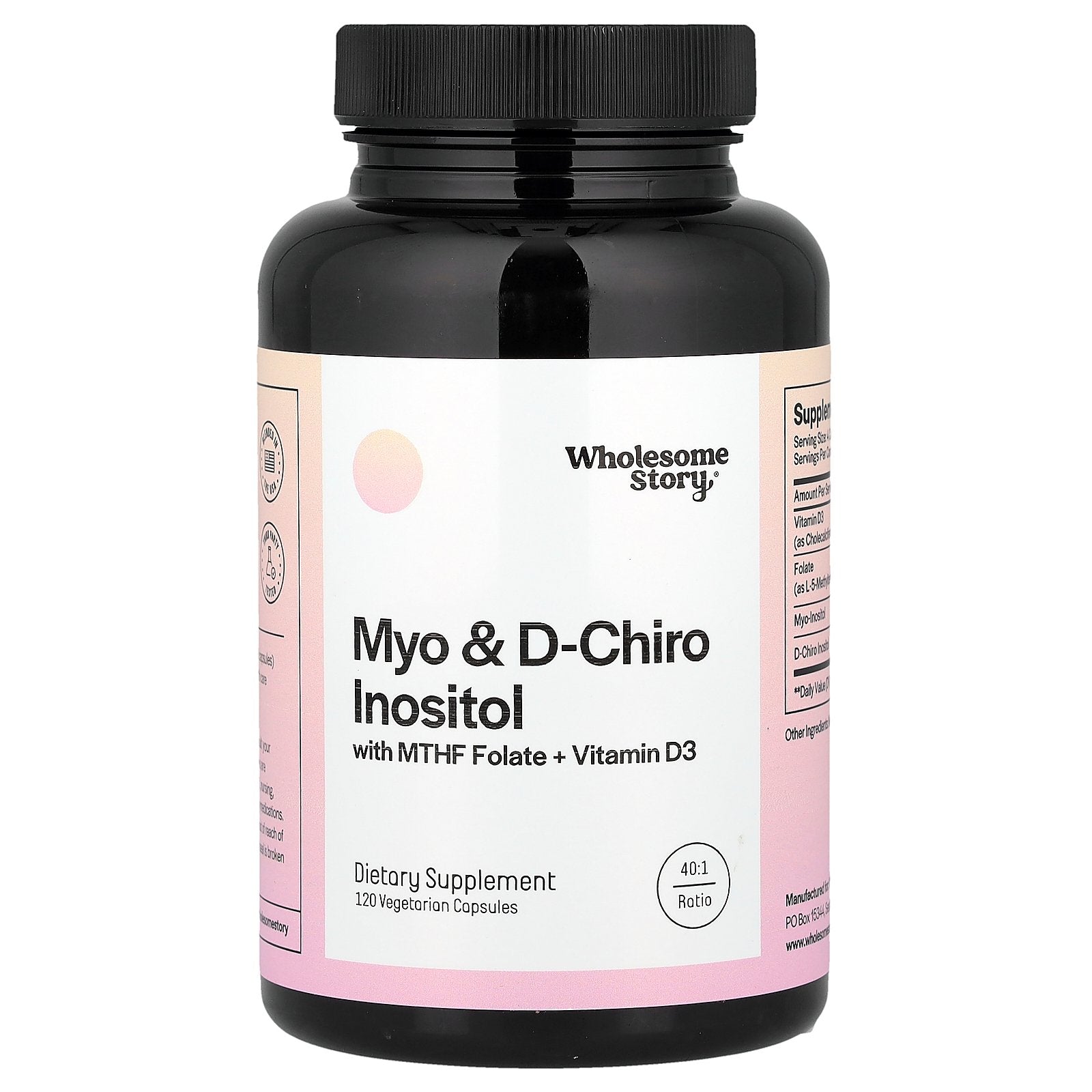 Wholesome Story, Myo & D-Chiro Inositol with MTHF Folate + Vitamin D3, 120 Vegetarian Capsules