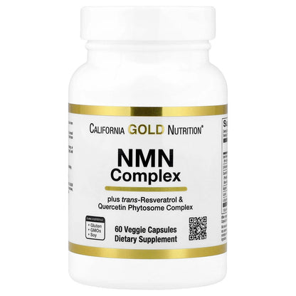 California Gold Nutrition, NMN Complex with trans-Resveratrol, Quercetin Phytosome Complex, Apigenin, and Luteolin, 60 Veggie Capsules