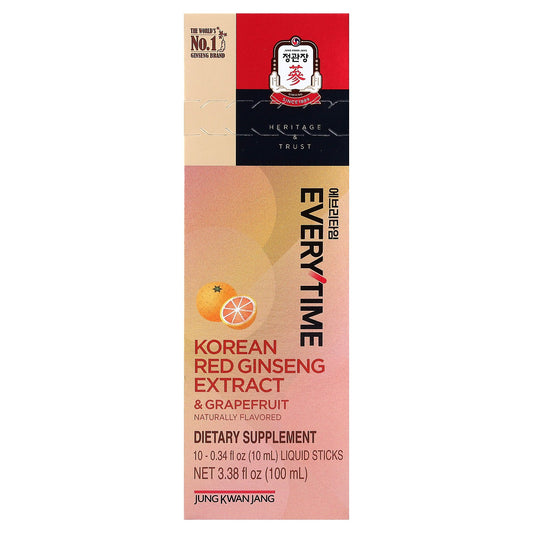 JungKwanJang, Korean Red Ginseng Extract, Everytime, Grapefruit, 10 Sticks, 0.34 fl oz (10 ml) Each
