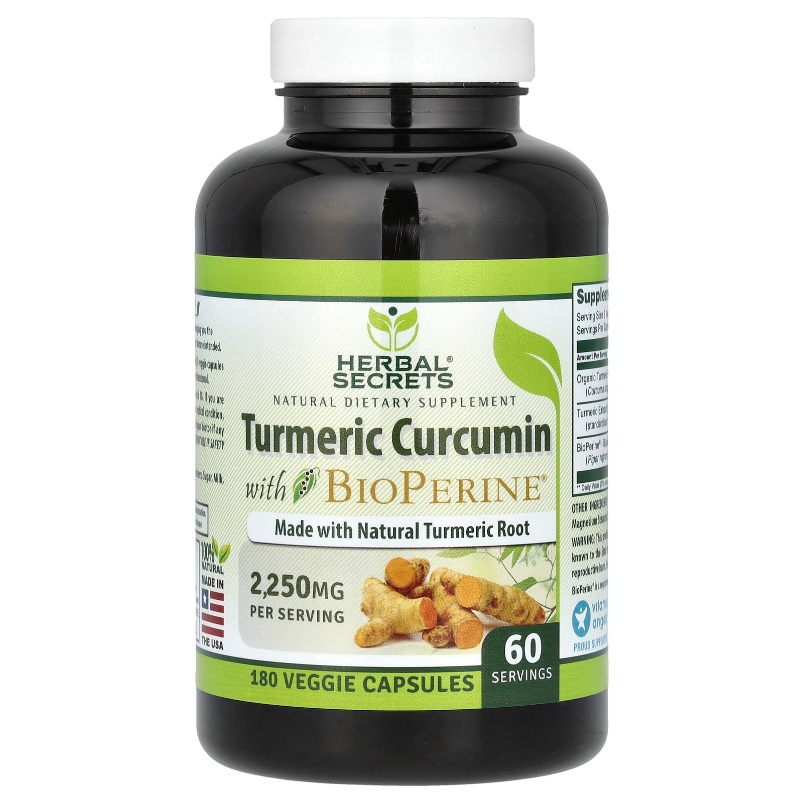 Herbal Secrets, Turmeric Curcumin with BioPerine, 180 Veggie Capsules