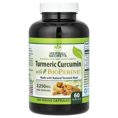 Herbal Secrets, Turmeric Curcumin with BioPerine, 180 Veggie Capsules
