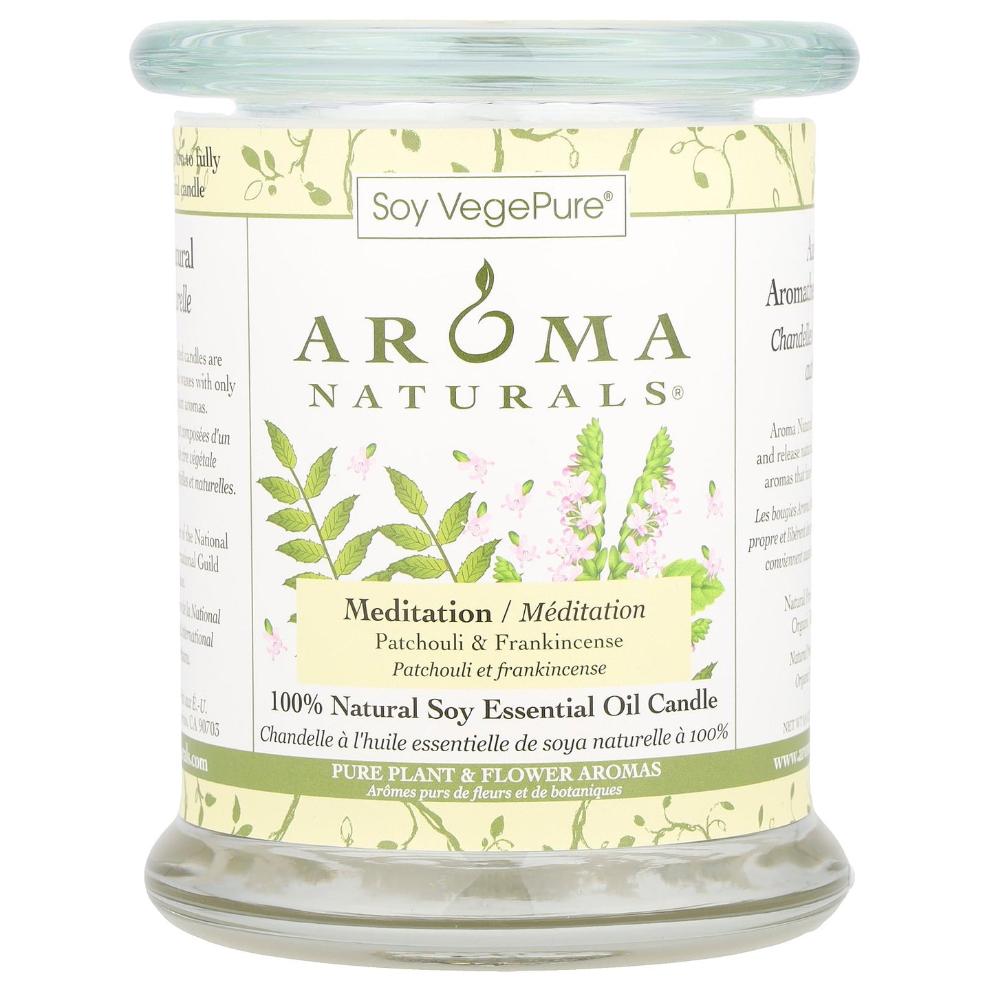 Aroma Naturals, Soy VegePure®, Medium Glass Soy Pillar Candle, Patchouli & Frankincense, 8.8 oz (260 g)