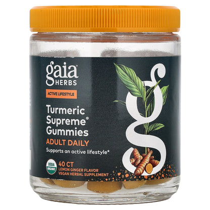 Gaia Herbs, Turmeric Supreme®, Adult Daily Gummies, Lemon Ginger, 40 Gummies