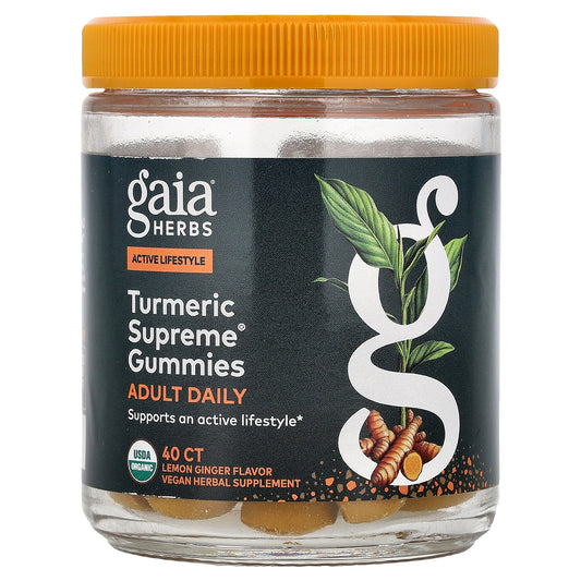 Gaia Herbs, Turmeric Supreme®, Adult Daily Gummies, Lemon Ginger, 40 Gummies