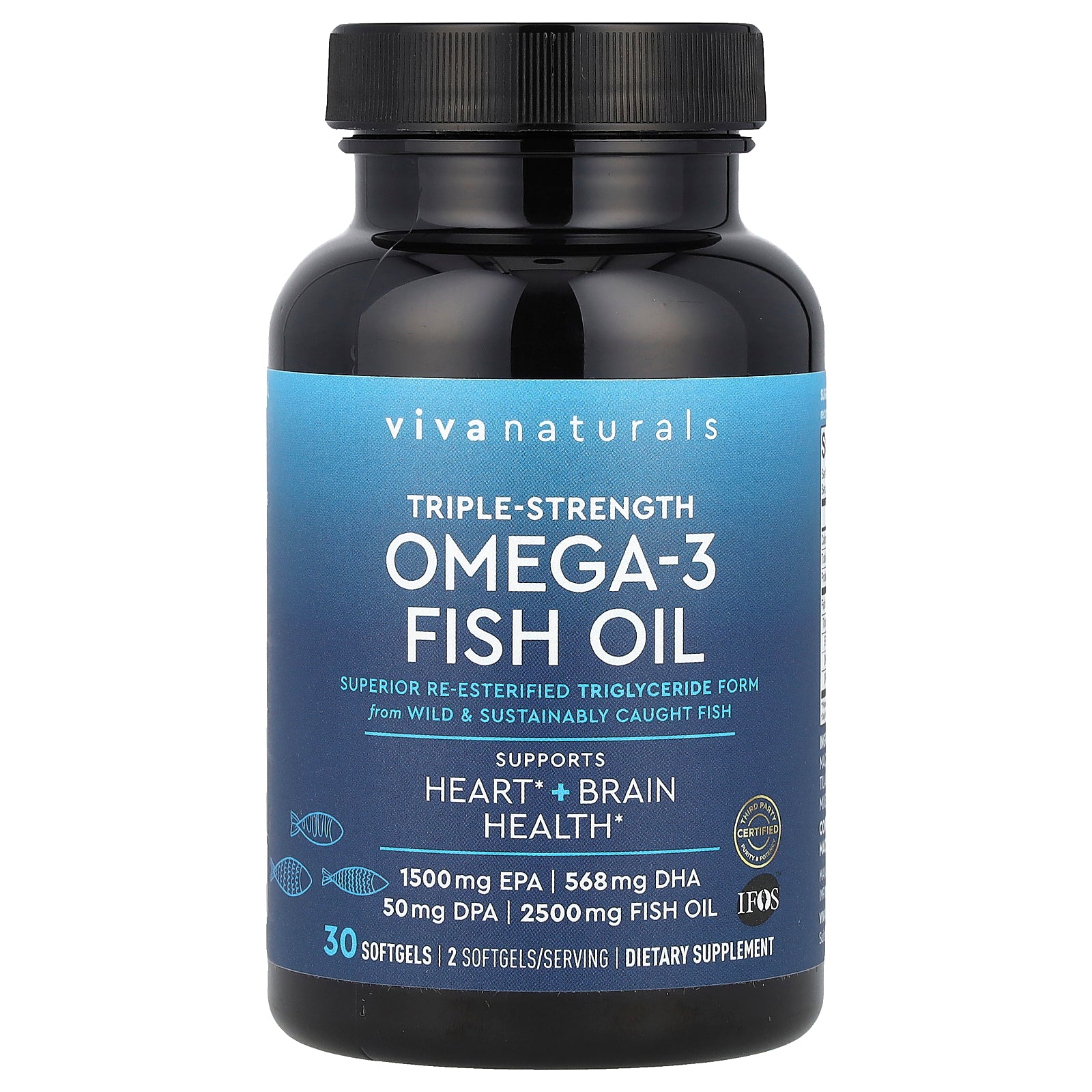 Viva Naturals, Omega-3 Fish Oil, Triple-Strength, 2,500 mg, 30 Softgels (1,250 mg Per Softgel)