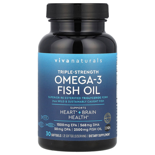 Viva Naturals, Omega-3 Fish Oil, Triple-Strength, 2,500 mg, 30 Softgels (1,250 mg Per Softgel)