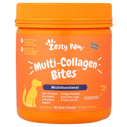 Zesty Paws, Multi-Collagen Bites™, Multifunctional, For Dogs, All Ages, Chicken, 90 Soft Chews, 11.1 oz (315 g)