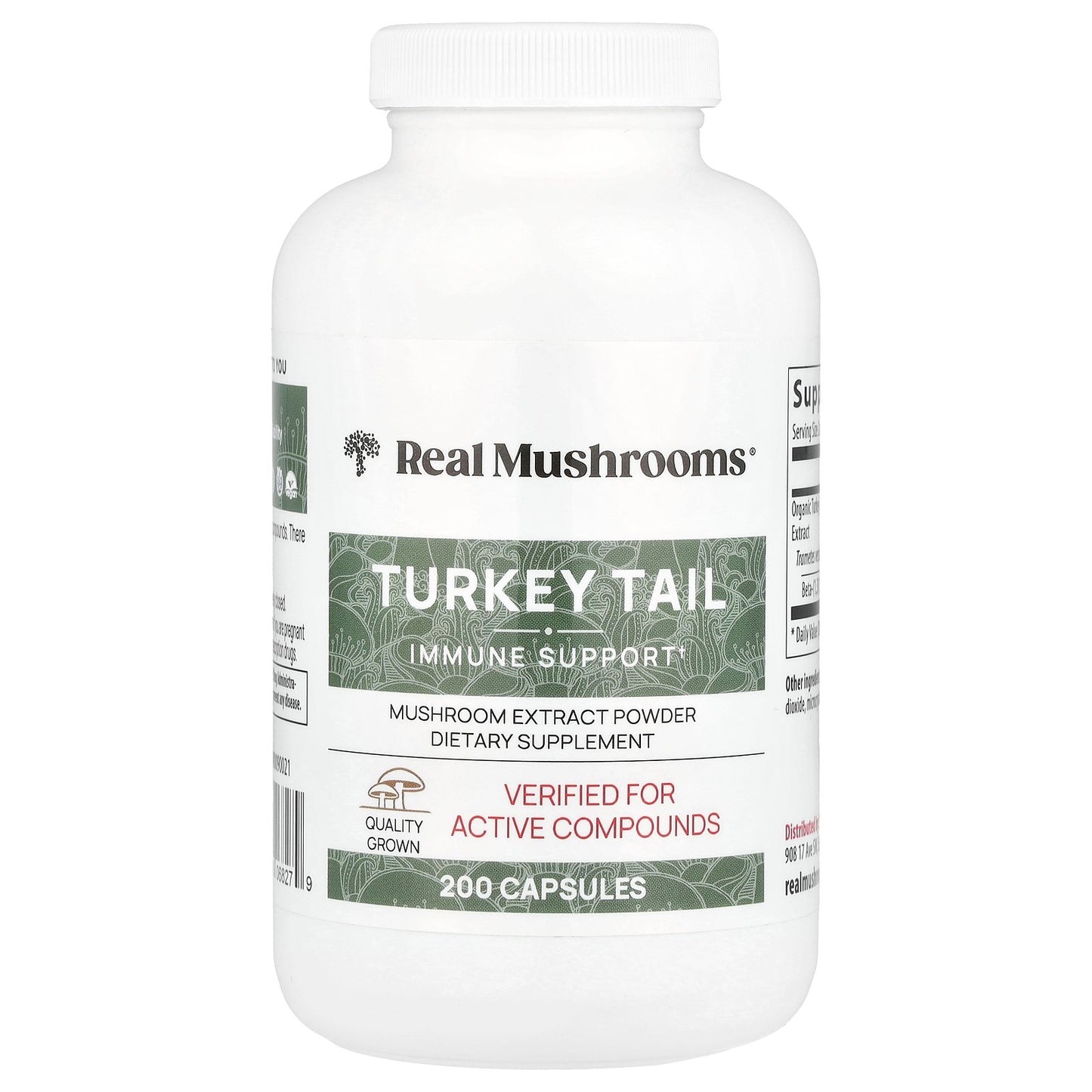 Real Mushrooms, Turkey Tail, Mushroom Extract Powder, 200 Capsules