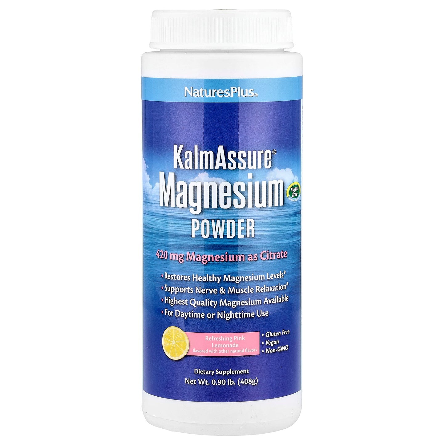 NaturesPlus, KalmAssure® Magnesium Powder, Refreshing Pink Lemonade, 0.9 lb (408 g)