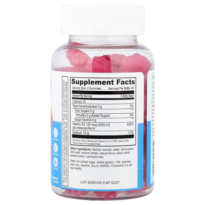 Lifeable, High Potency Vitamin D3 Gummies, Strawberry, 125 mcg (5,000 IU), 60 Gummies