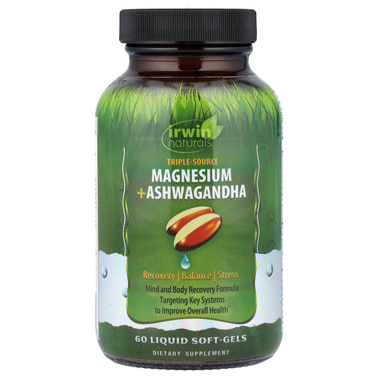 Irwin Naturals, Triple Source Magnesium + Ashwagandha, 60 Liquid Soft-Gels
