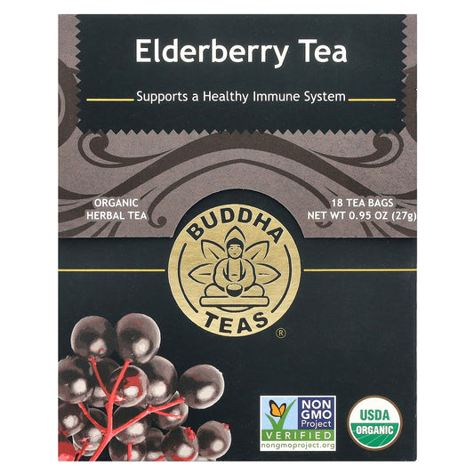 Buddha Teas, Organic Herbal Tea, Elderberry, Caffeine Free, 18 Tea Bags, 0.95 oz (27 g)