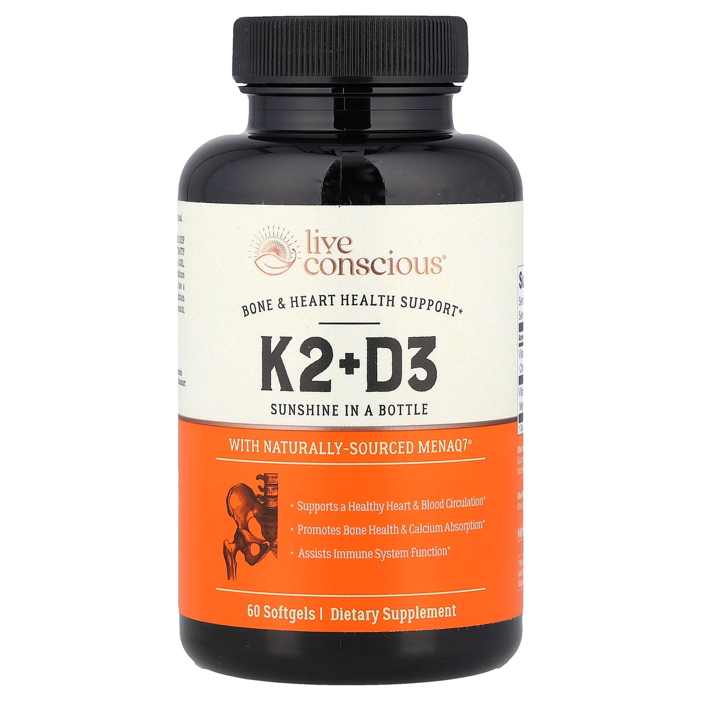 Live Conscious, K2+D3, 60 Softgels