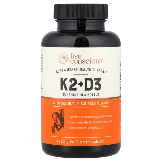 Live Conscious, K2+D3, 60 Softgels