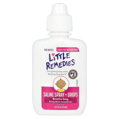 Little Remedies, Saline Spray + Drops, For Noses, 0.5 fl oz (15 ml)