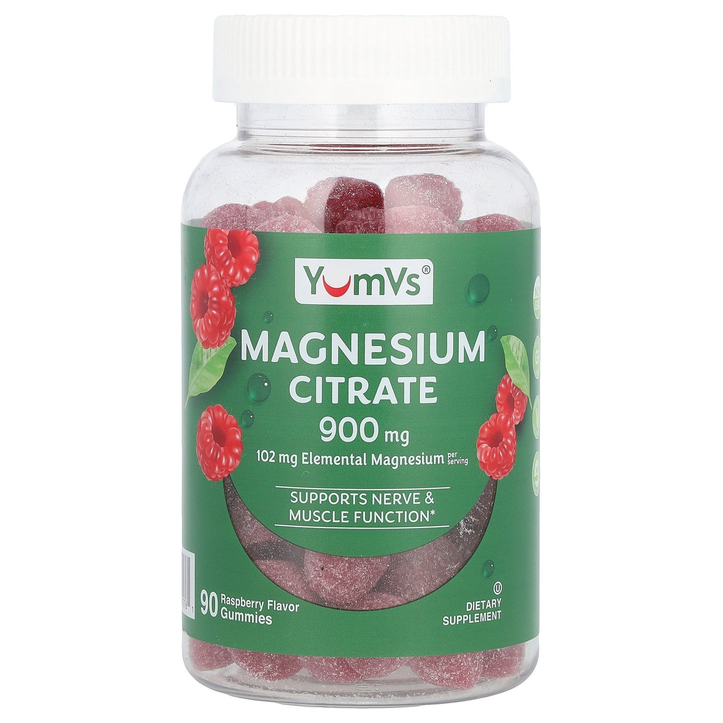 YumVs, Magnesium Citrate, Raspberry, 900 mg, 90 Gummies (300 mg Per Gummy)