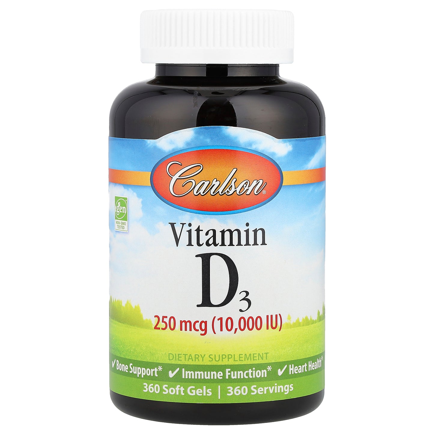 Carlson, Vitamin D3, 250 mcg (10,000 IU), 360 Soft Gels