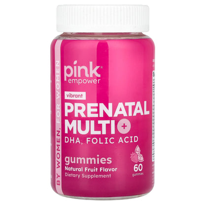 Pink, Prenatal Multi Gummies + DHA, Folic Acid, Natural Fruit, 60 Gummies