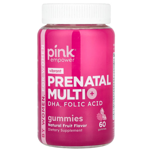 Pink, Prenatal Multi Gummies + DHA, Folic Acid, Natural Fruit, 60 Gummies