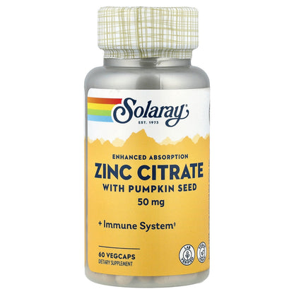 Solaray, Zinc Citrate with Pumpkin Seed, 60 VegCaps