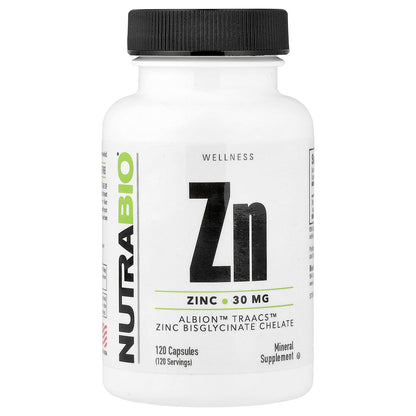 NutraBio, Zinc, 30 mg, 120  Capsules