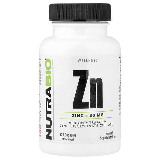 NutraBio, Zinc, 30 mg, 120  Capsules
