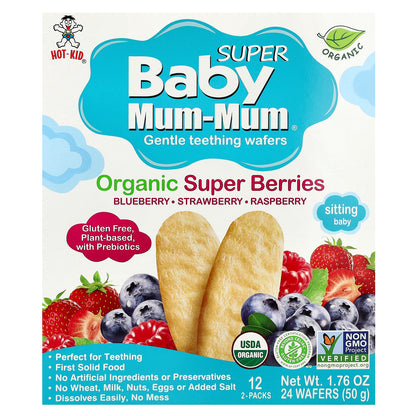 Hot Kid, Baby Mum-Mum® Super, Gentle Teething Wafers, Organic Super Berries, 12 Packs, 2 Wafers Each