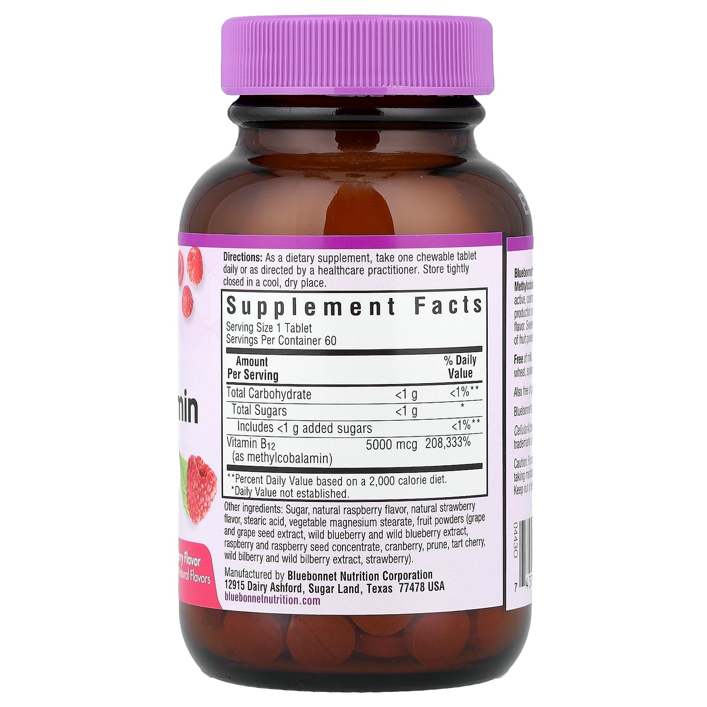 Bluebonnet Nutrition, Earth Sweet® Chewables, CellularActive® Methylcobalamin, Raspberry, 5,000 mcg, 60 Chewable Tablets