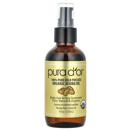 Pura D'or, 100% Pure Cold Pressed Organic Jojoba Oil, 4 fl oz (118 ml)