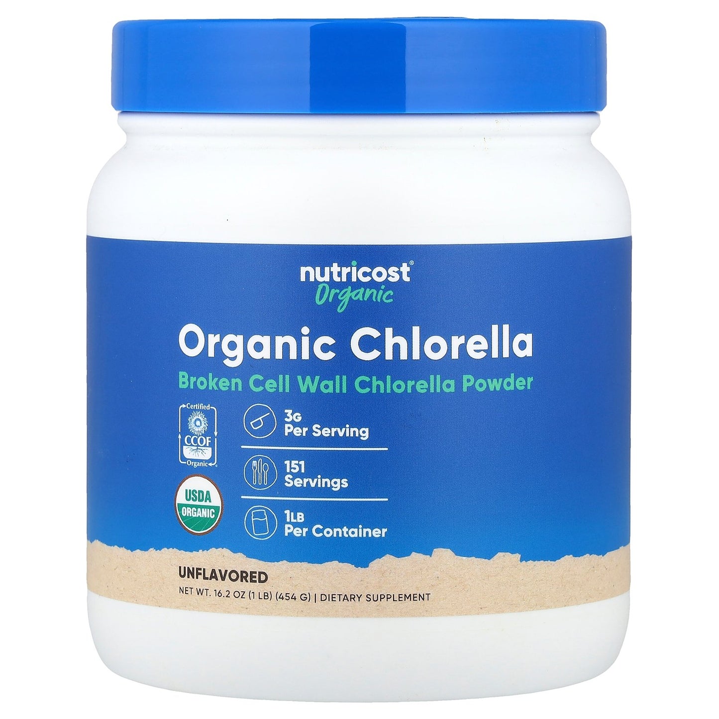 Nutricost, Organic Chlorella Powder, Unflavored , 16.2 oz (454 g)