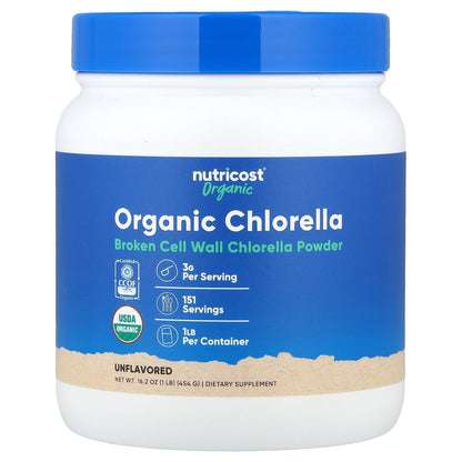 Nutricost, Organic Chlorella Powder, Unflavored , 16.2 oz (454 g)