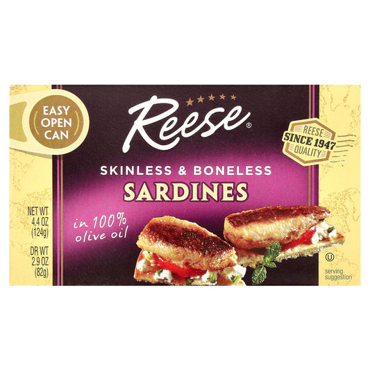 Reese, Skinless & Boneless Sardines in 100% Olive Oil, 4.4 oz (124 g)