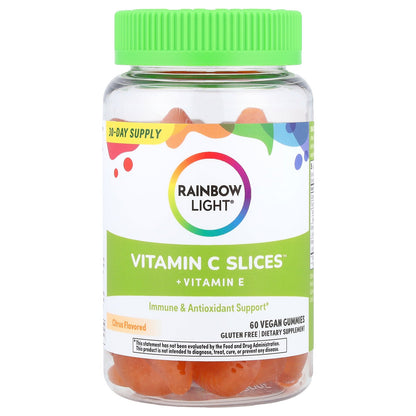 Rainbow Light, Vitamin C Slices™ + Vitamin E, Citrus, 60 Vegan Gummies