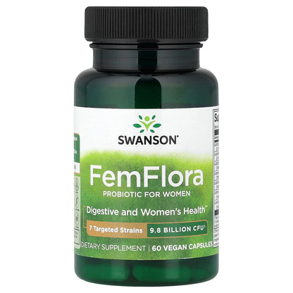 Swanson, FemFlora, Probiotic For Women, 9.8 billion CFU, 60 Vegan Capsules