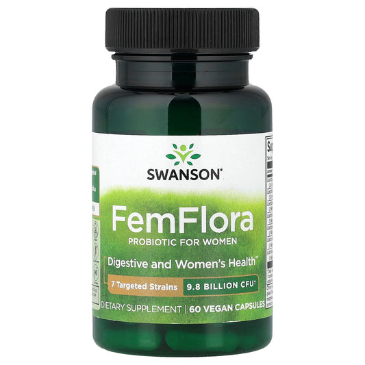 Swanson, FemFlora, Probiotic For Women, 9.8 billion CFU, 60 Vegan Capsules