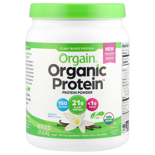 Orgain, Organic Protein Powder, Plant Based, Vanilla Bean, 1.02 lbs (462) g