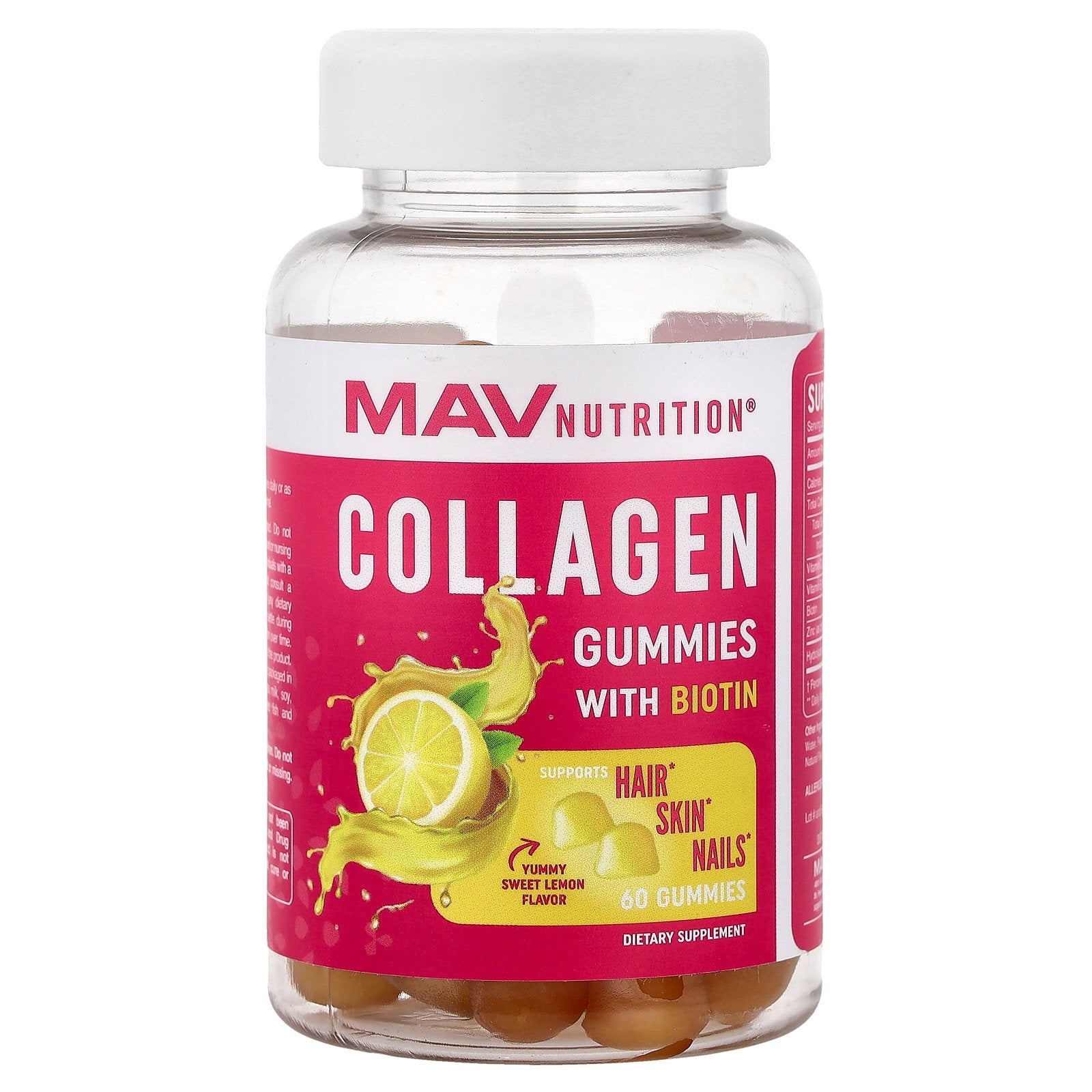 MAV Nutrition, Collagen Gummies with Biotin, Sweet Lemon, 60 Gummies